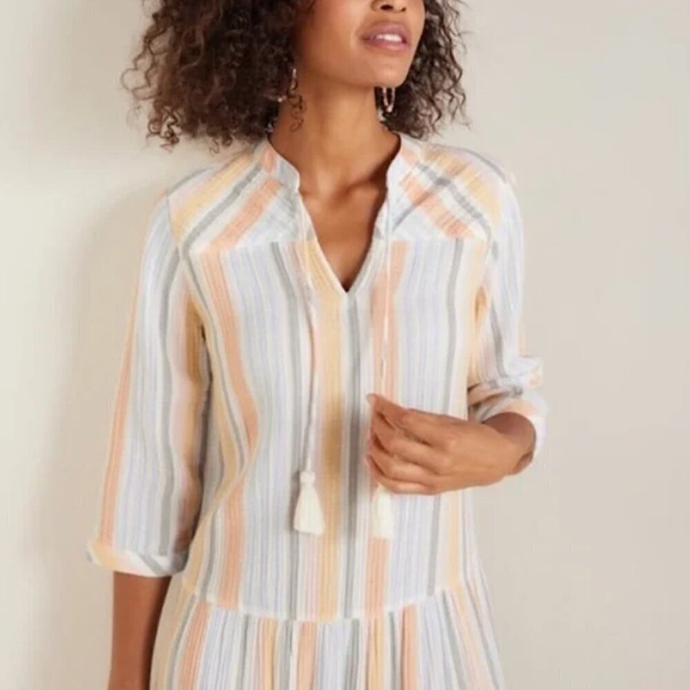 Soft Surroundings Laguna Gauze Stripe Dress Multi Color Petite Small EUC Cotton - Picture 3 of 16